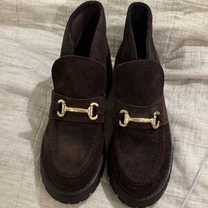 woman’s  Brown Suede Loafers with Gold Bit